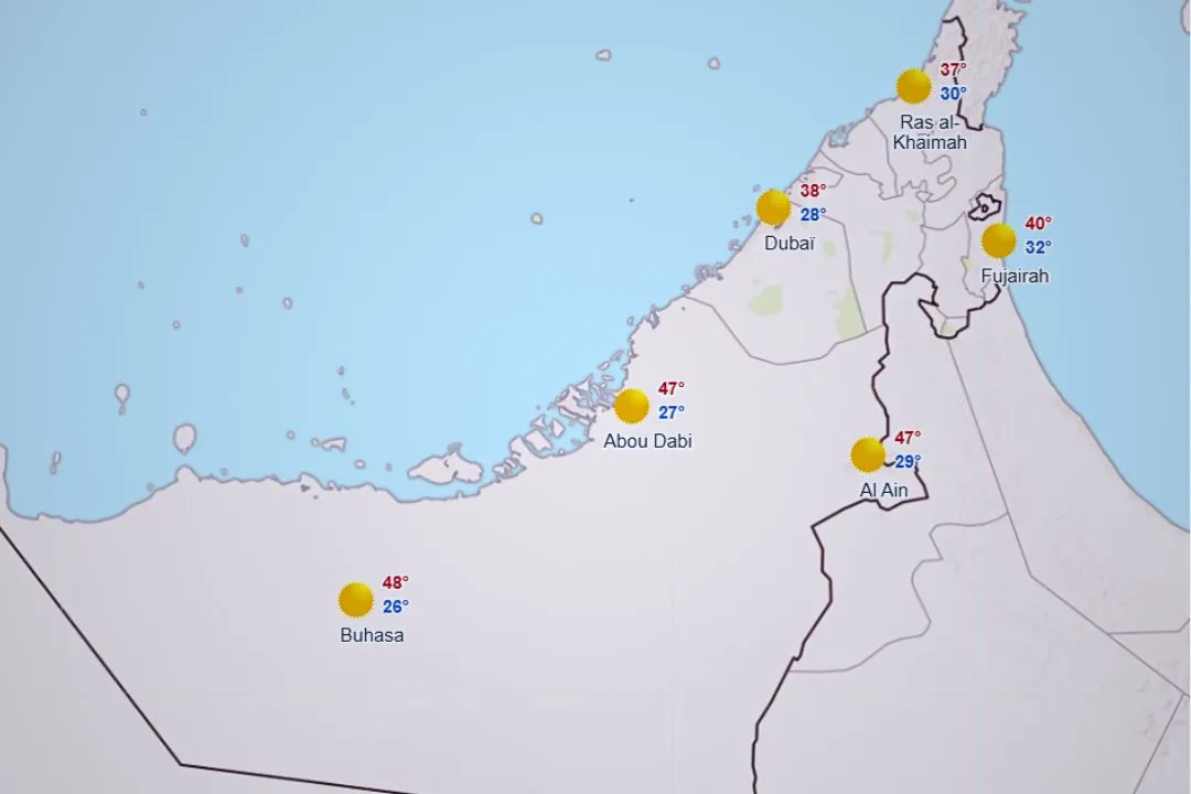Carte de la météo des Emirats arabes unis en juin 2024
